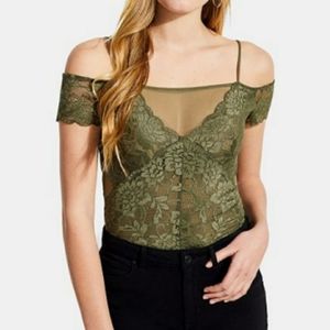 NWT Lace Mesh Off the Shoulder Top